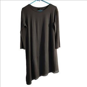 Eileen Fusher Charcoal Gray Tunic Top Asymmetrical hem 100% Silk sz S